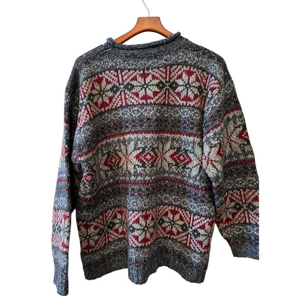 Vintage 90s Structure Soft Wool Knit roll neck Sweater Gray Blue L - Picture 4 of 5